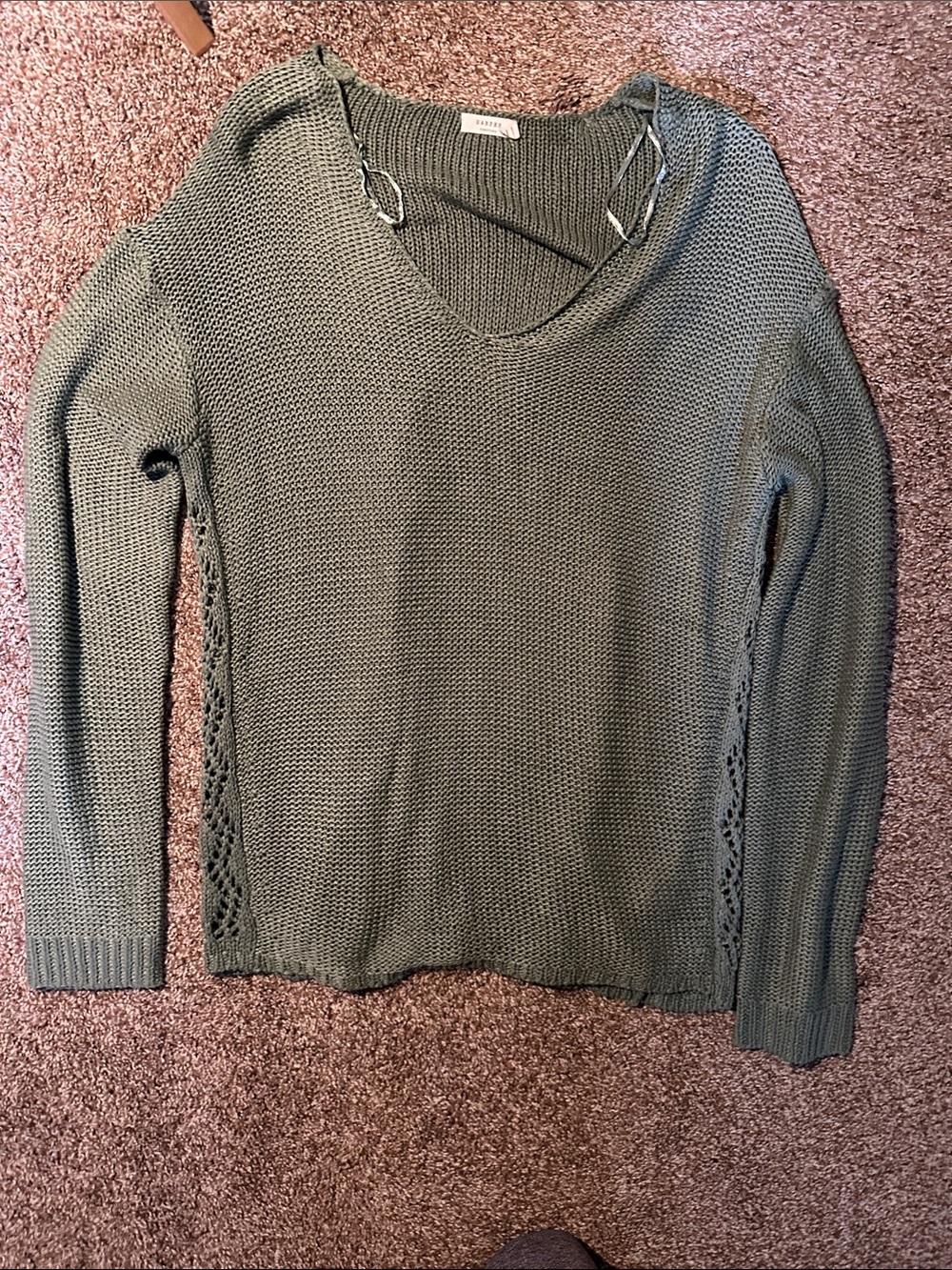 Harper Olive Green V-Neck Knit Sweater